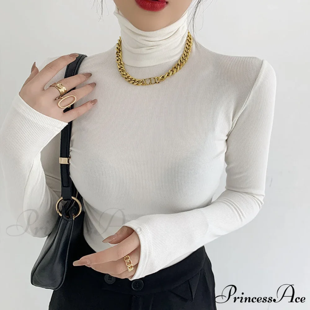 Slim Velvet Turtleneck Minimalist Tops - Image 11