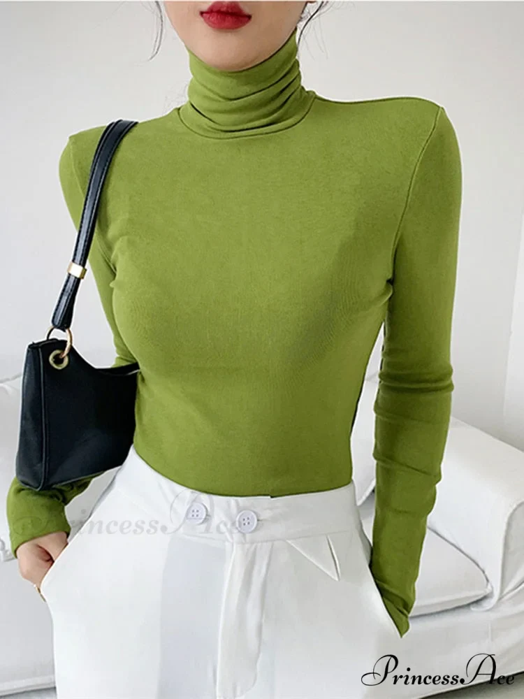 Slim Velvet Turtleneck Minimalist Tops - Image 3
