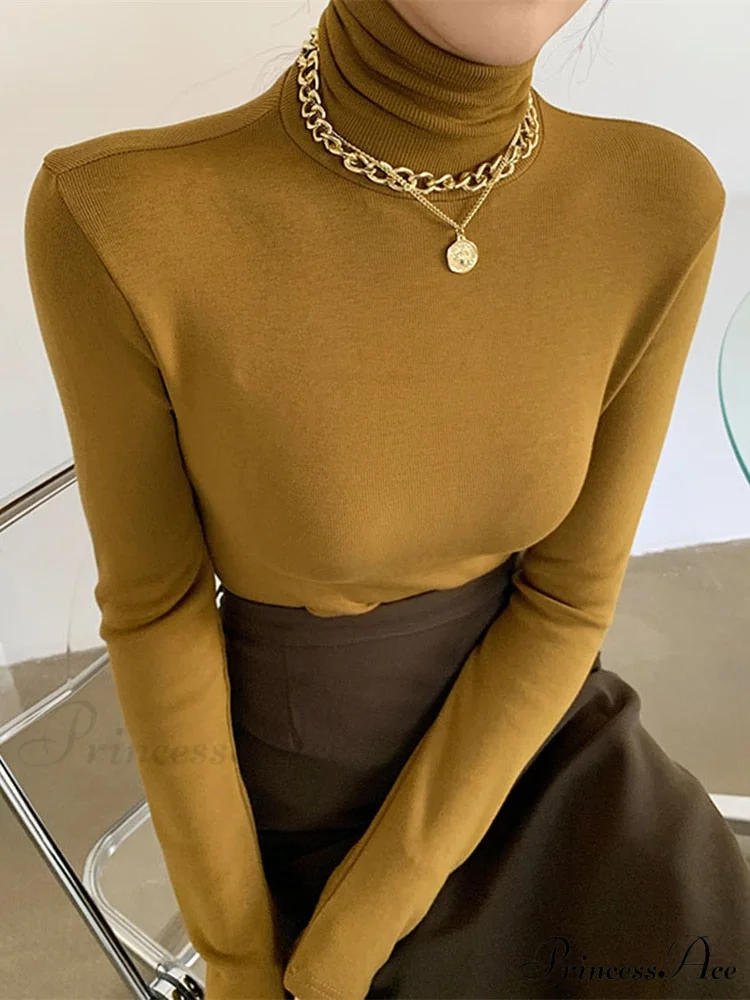 Slim Velvet Turtleneck Minimalist Tops - Image 4