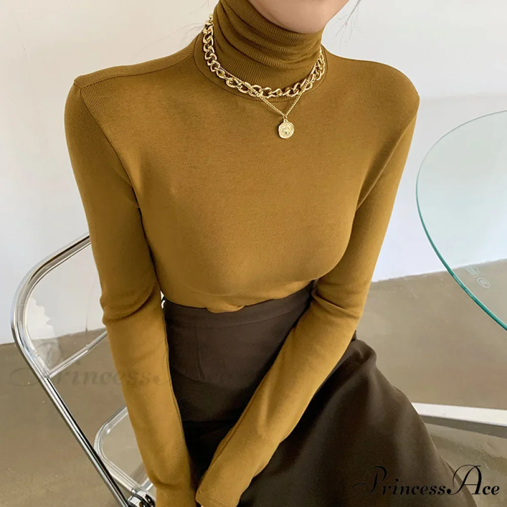 Slim Velvet Turtleneck Minimalist Tops - Image 7