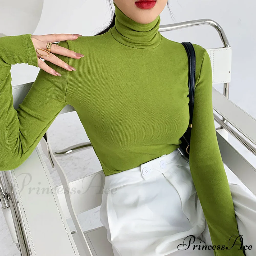Slim Velvet Turtleneck Minimalist Tops - Image 8