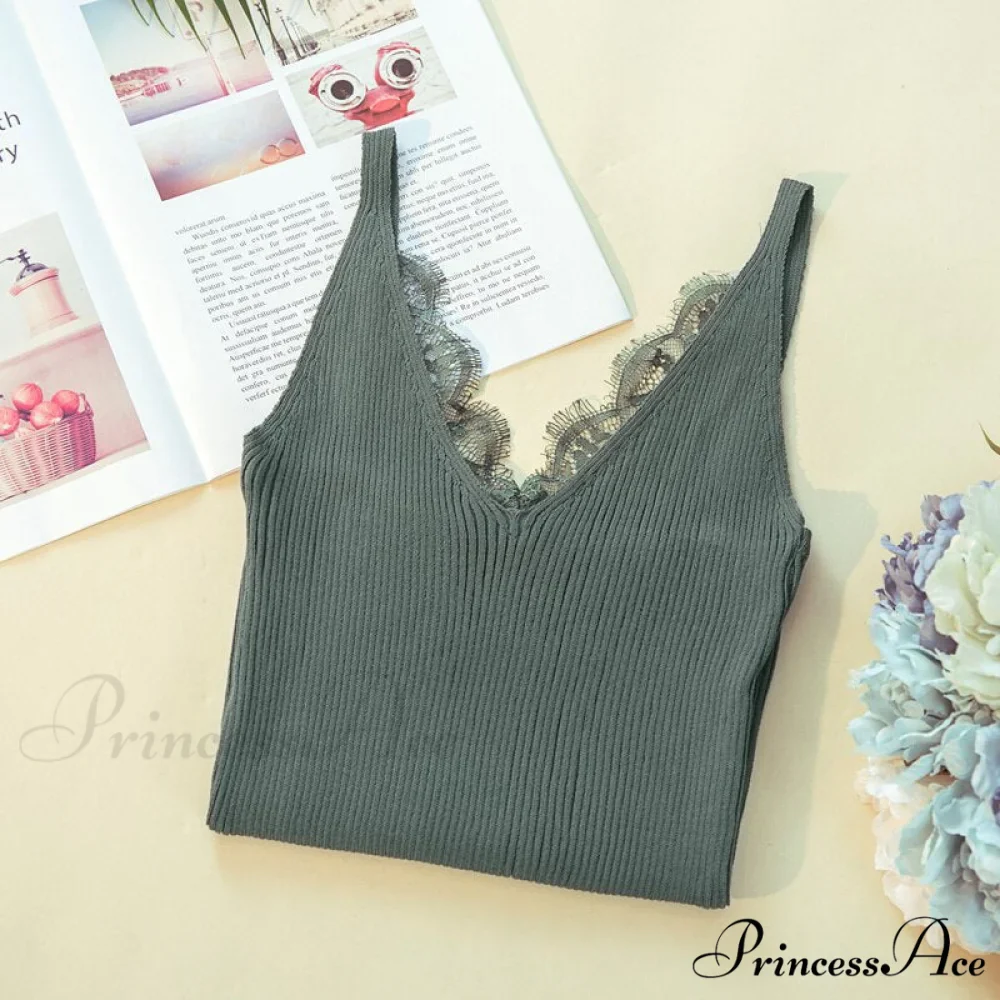 Lace V-neck Solid Knitted Camisoles - Image 10