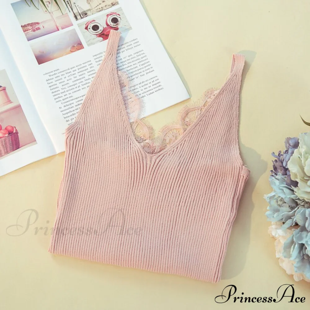 Lace V-neck Solid Knitted Camisoles - Image 11