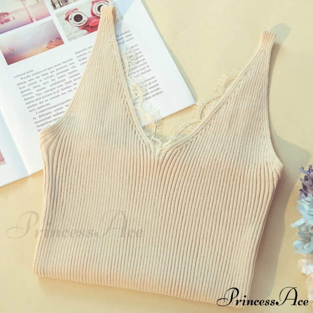 Lace V-neck Solid Knitted Camisoles - Image 2