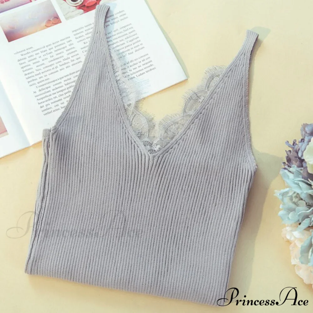 Lace V-neck Solid Knitted Camisoles - Image 3