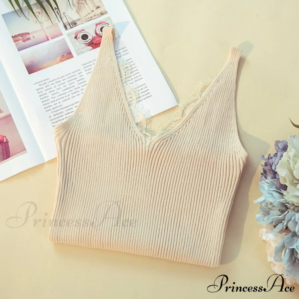Lace V-neck Solid Knitted Camisoles - Image 6