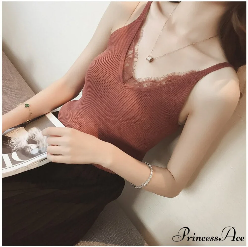 Lace V-neck Solid Knitted Camisoles - Image 8