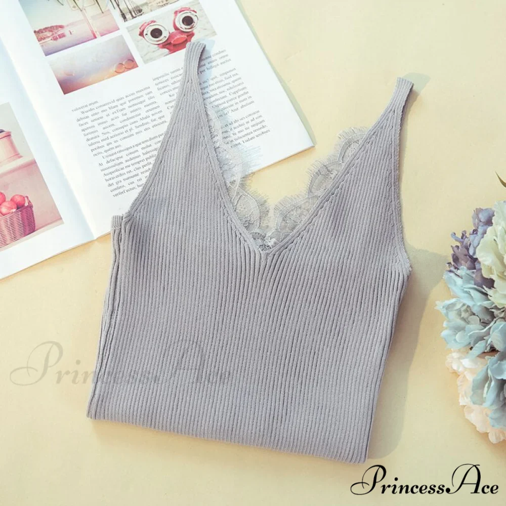 Lace V-neck Solid Knitted Camisoles - Image 9