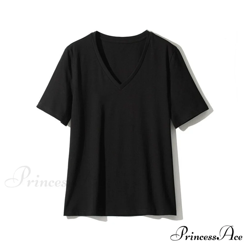 Casual Solid V-Neck T-shirt - Image 2