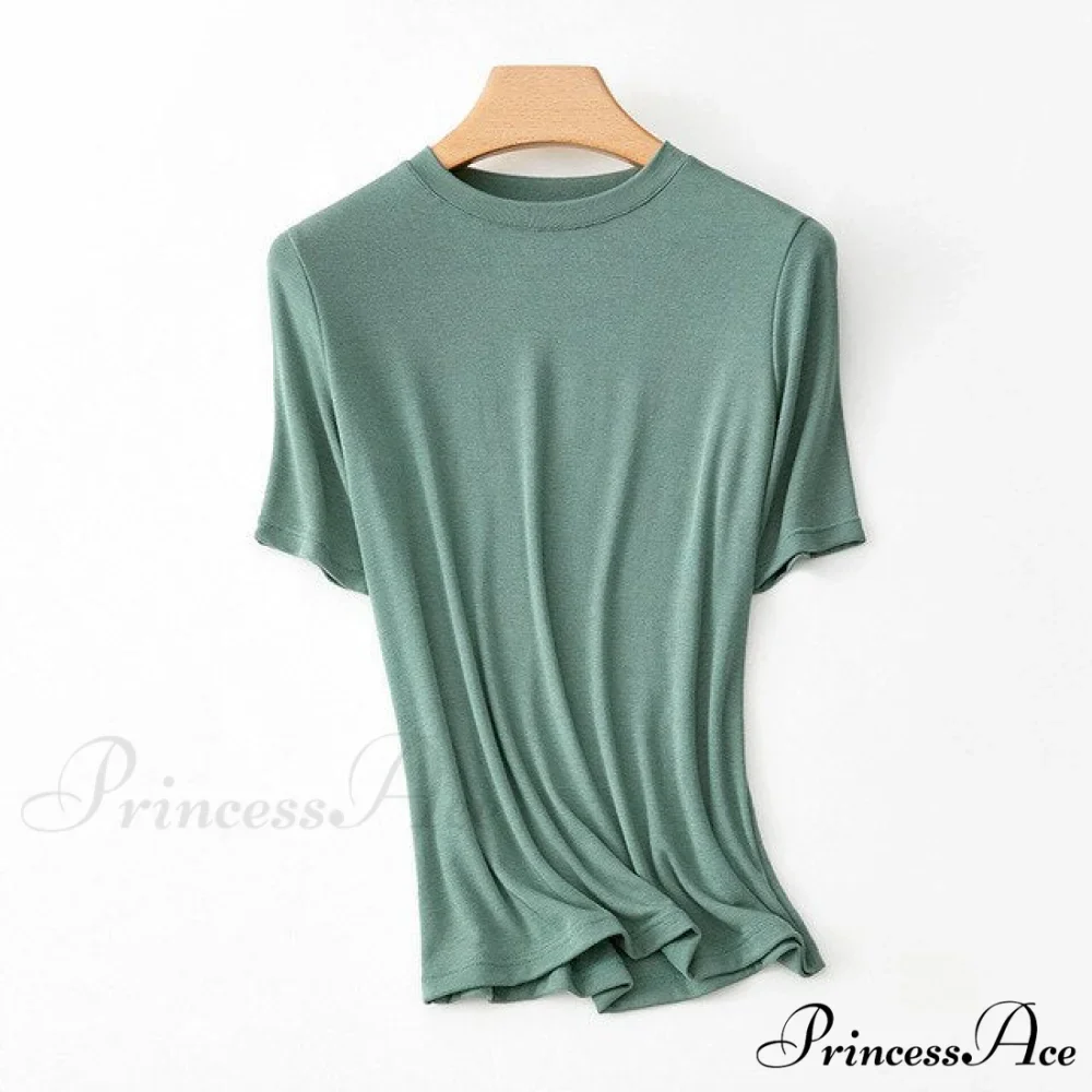 Wool Viscose Blend Short Sleeved Solid T Shirt - Image 13