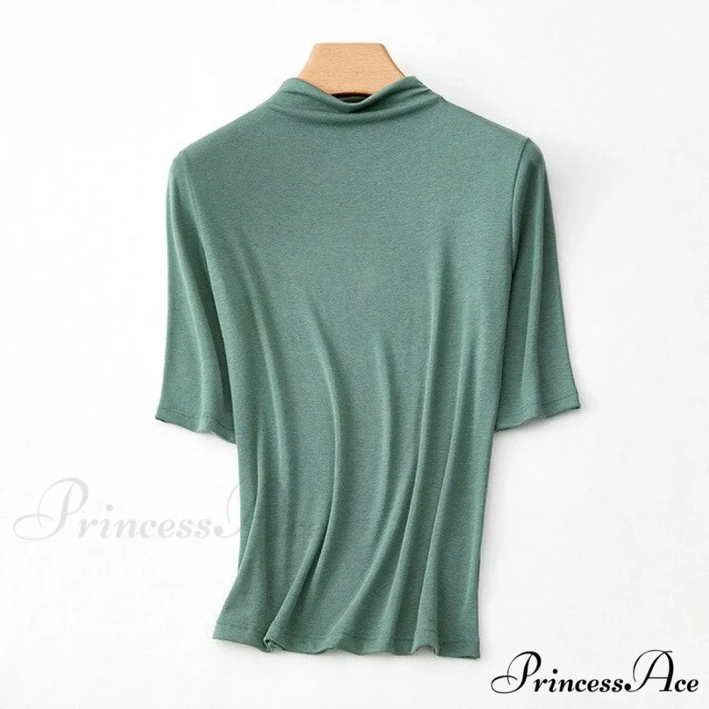 Wool Viscose Blend Short Sleeved Solid T Shirt - Image 14