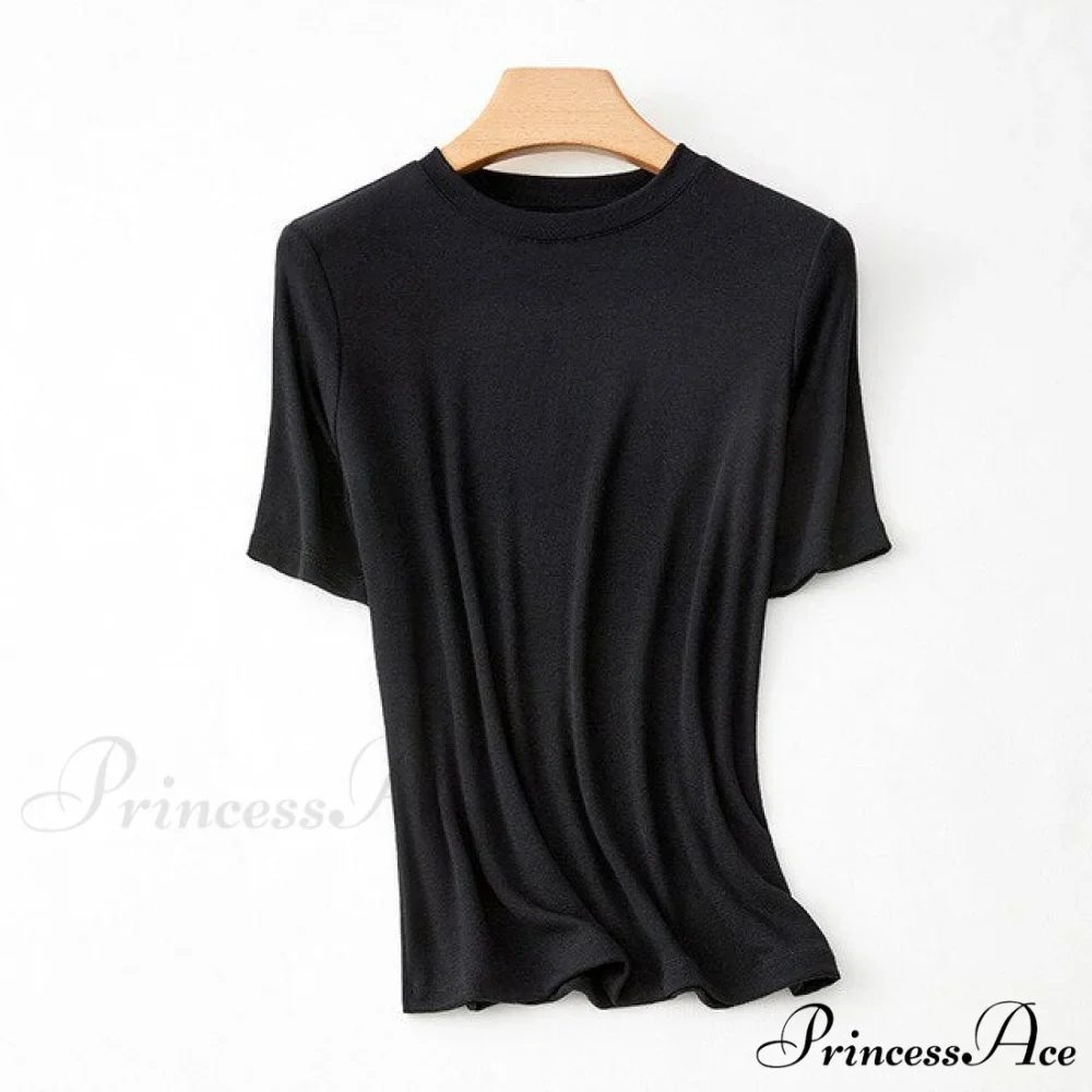 Wool Viscose Blend Short Sleeved Solid T Shirt - Image 17