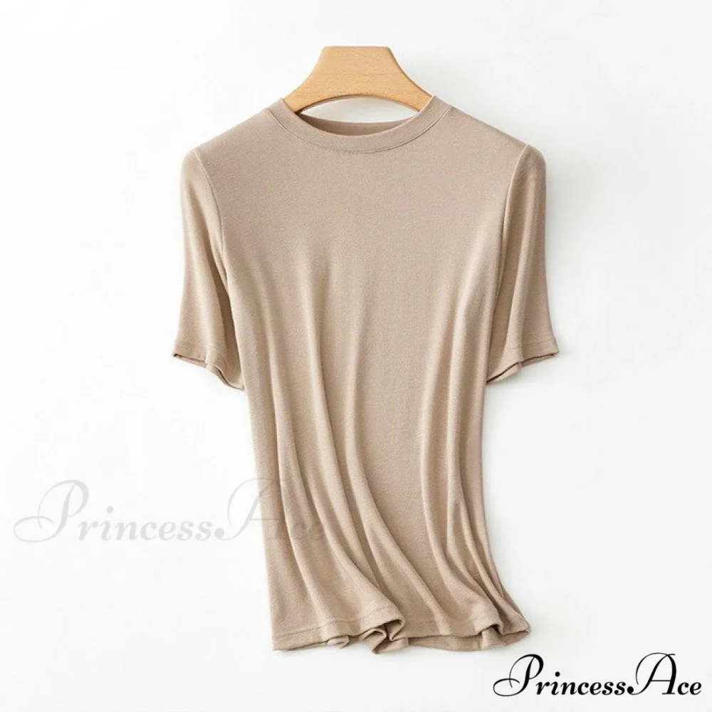 Wool Viscose Blend Short Sleeved Solid T Shirt - Image 19