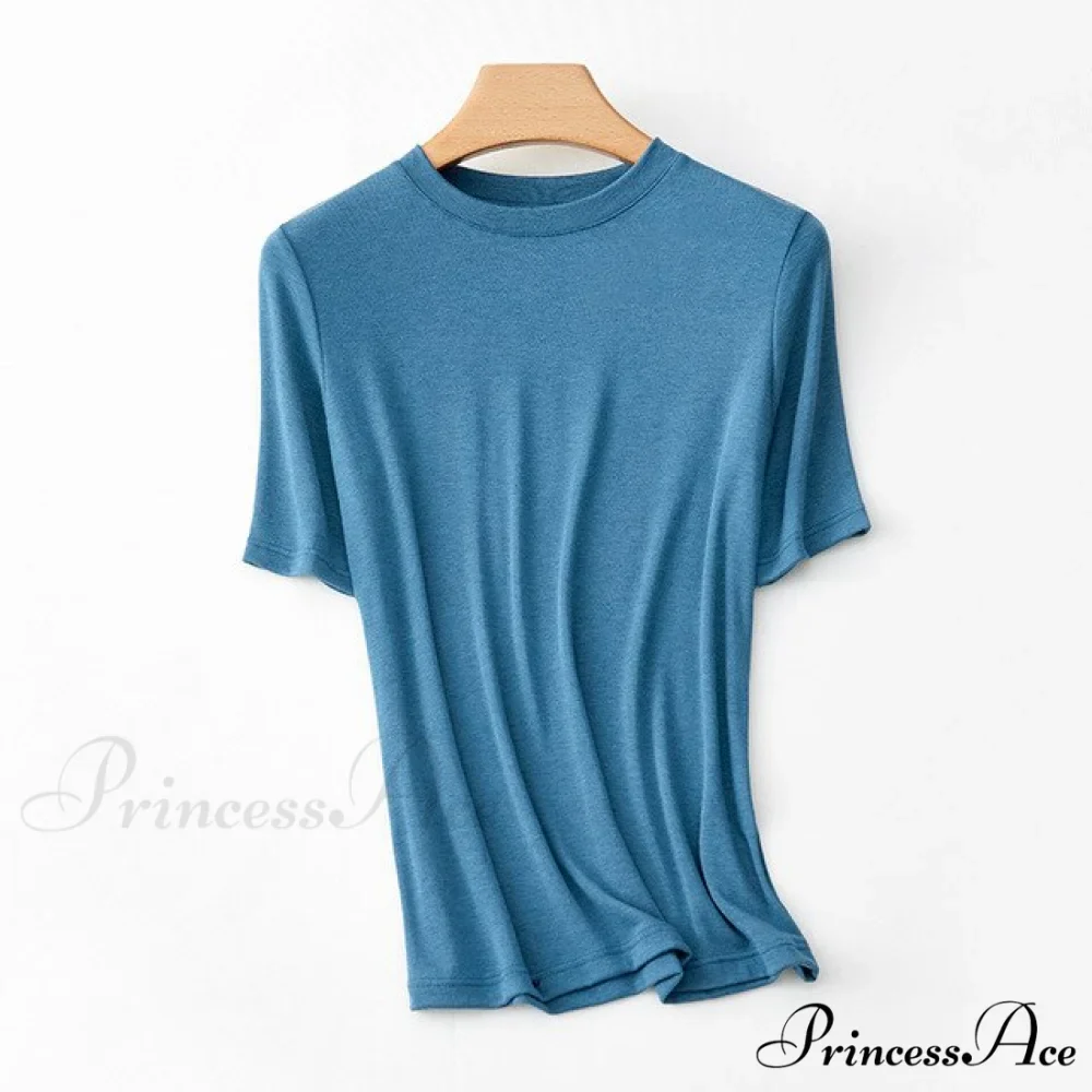 Wool Viscose Blend Short Sleeved Solid T Shirt - Image 20