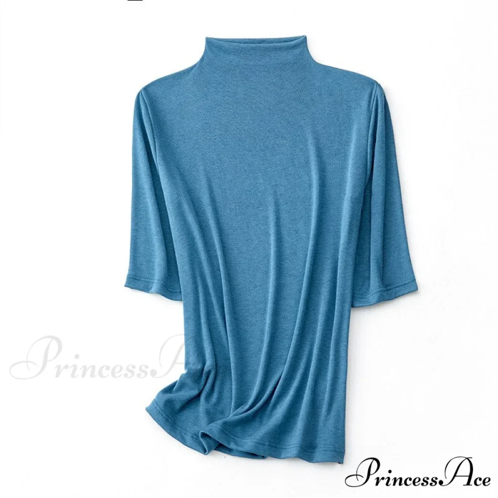 Wool Viscose Blend Short Sleeved Solid T Shirt - Image 4