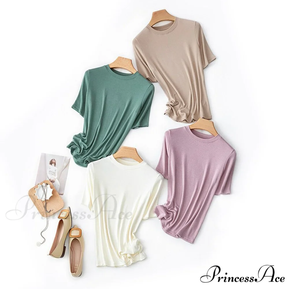 Wool Viscose Blend Short Sleeved Solid T Shirt - Image 5