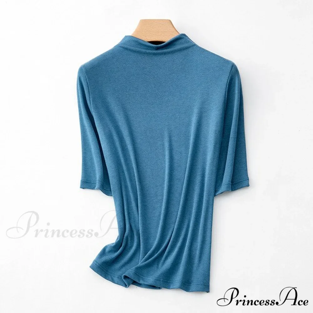 Wool Viscose Blend Short Sleeved Solid T Shirt - Image 7