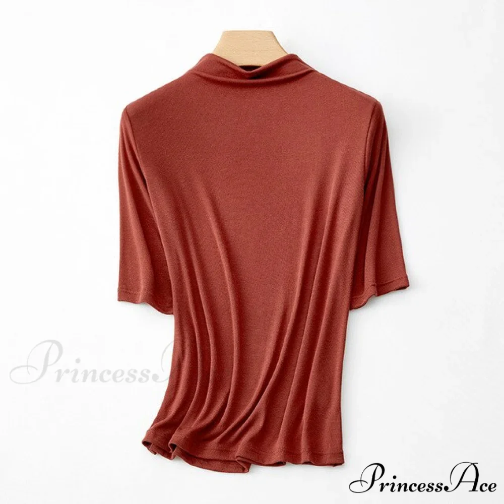Wool Viscose Blend Short Sleeved Solid T Shirt - Image 8