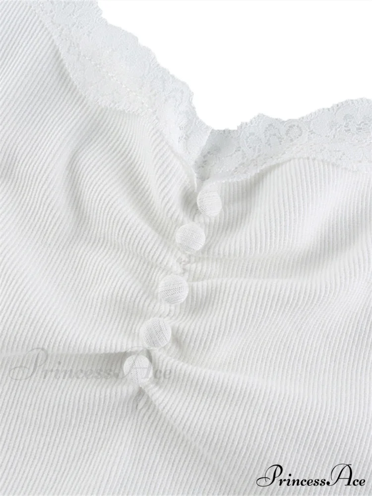 Streetwear Lace Patchwork White Tank Top - Image 2