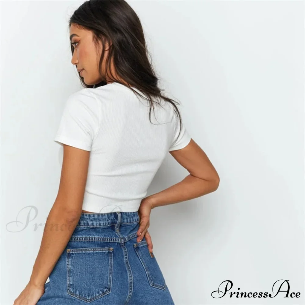 Sexy Streetwear Ribber Black Short Sleeve Tops - Image 6