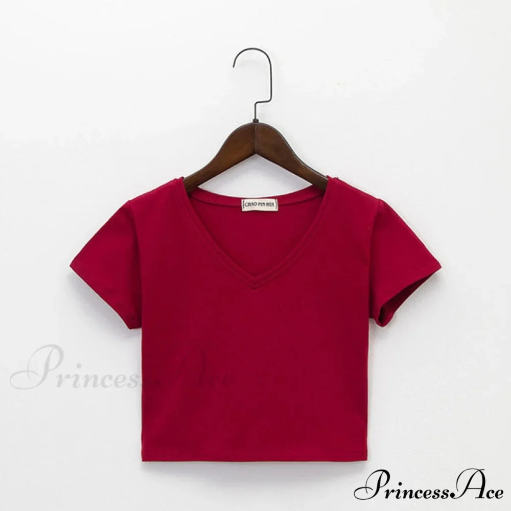 Cotton V Neck Solid Color T Shirt - Image 3