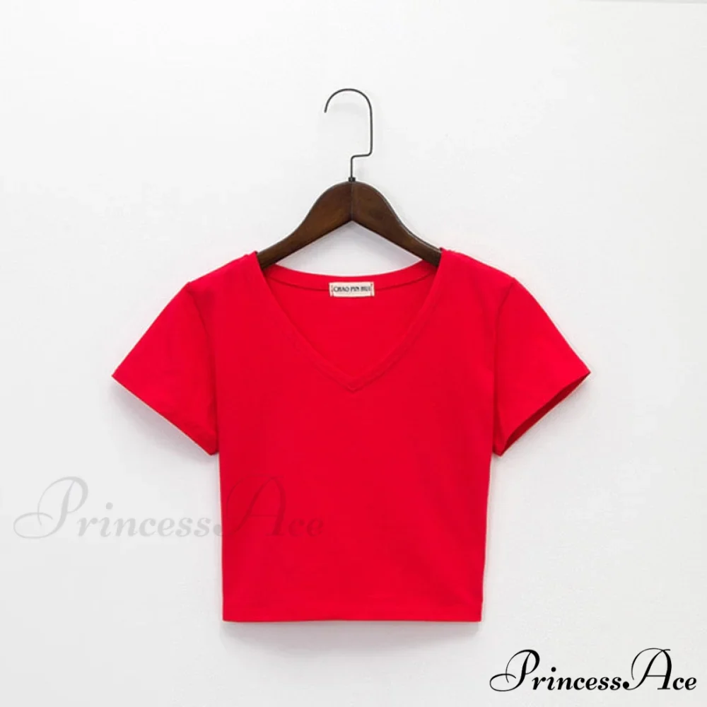 Cotton V Neck Solid Color T Shirt - Image 4