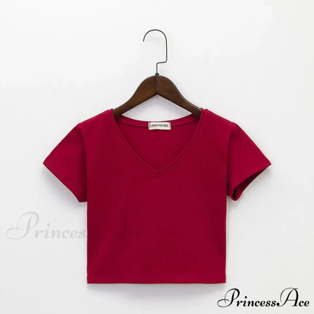 Cotton V Neck Solid Color T Shirt - Image 7