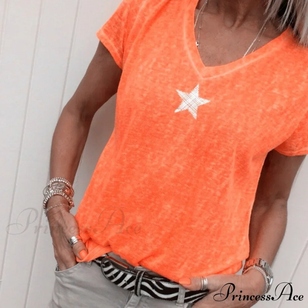 Casual Solid Color Short Sleeve V Neck T-shirt - Image 14