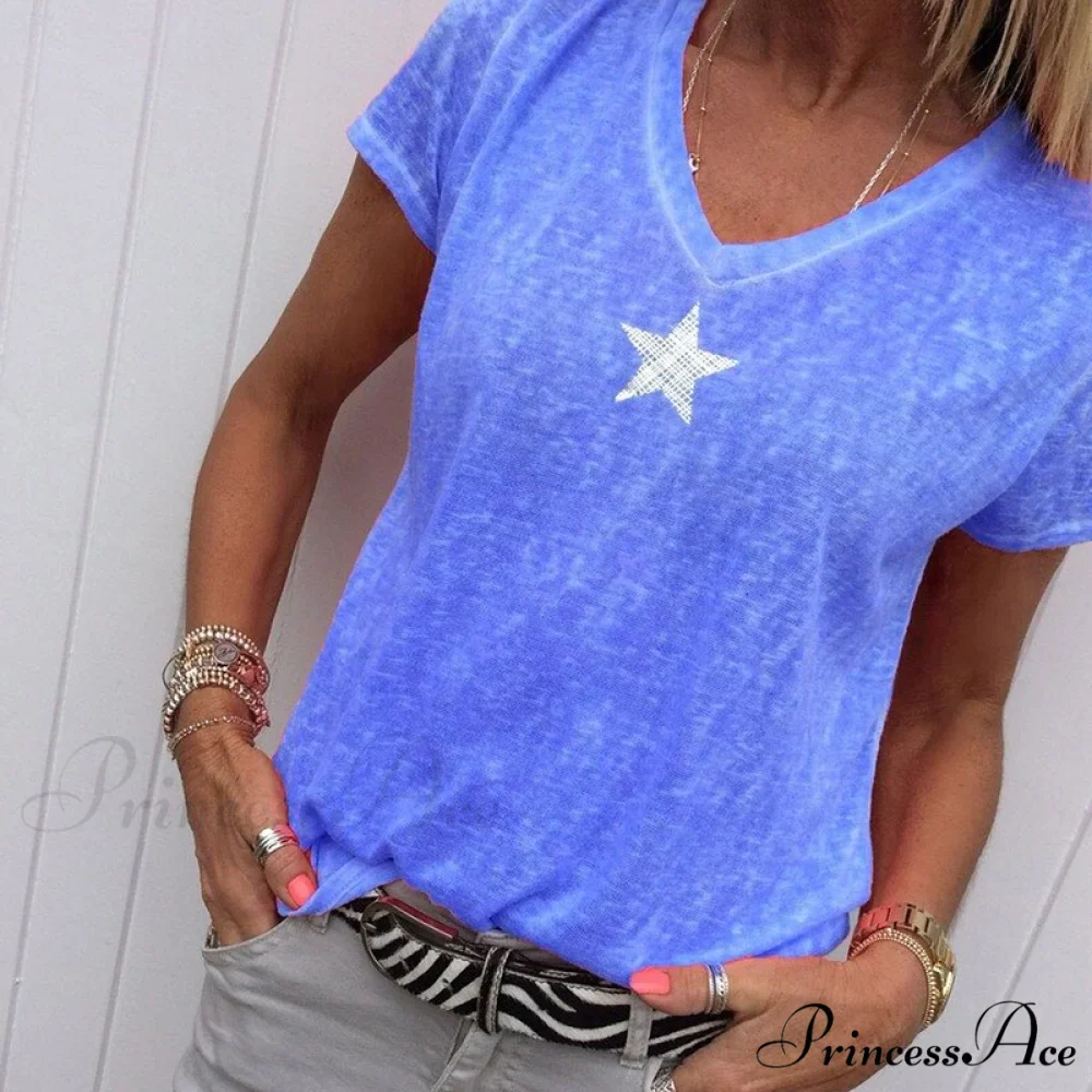 Casual Solid Color Short Sleeve V Neck T-shirt - Image 15