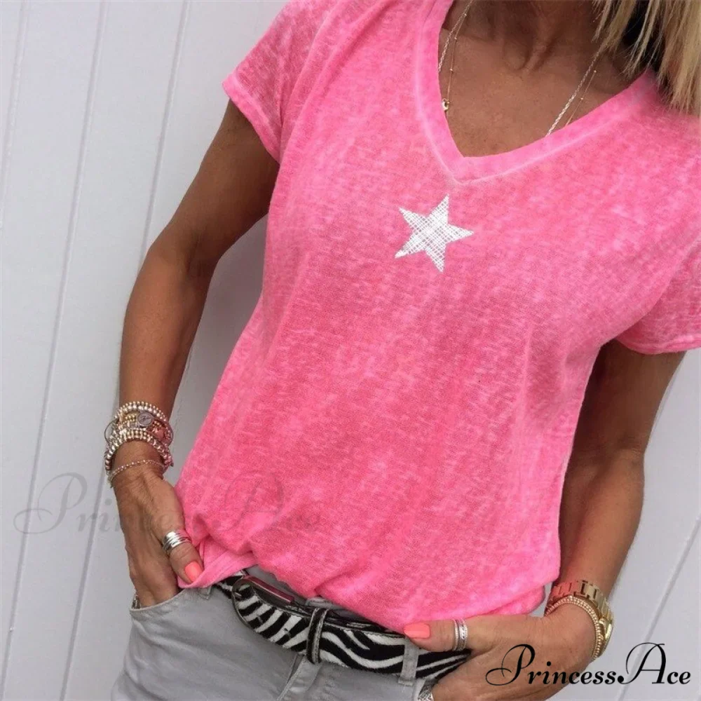 Casual Solid Color Short Sleeve V Neck T-shirt - Image 9
