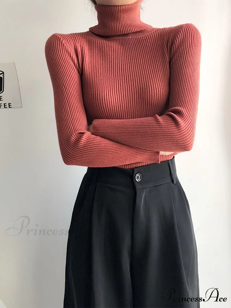 Pullover Turtleneck Solid Color Top - Image 5