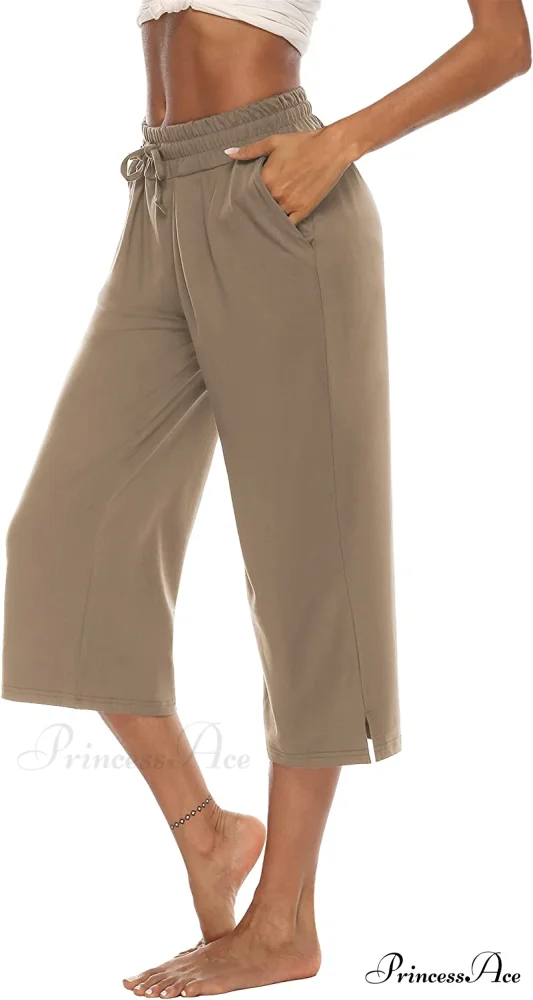 Wide Leg Crop Pants Comfy Drawstring Lounge Pajama Yoga Capris