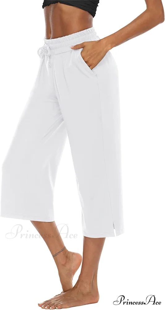 Wide Leg Crop Pants Comfy Drawstring Lounge Pajama Yoga Capris - Image 10