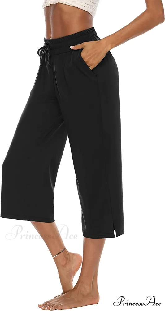 Wide Leg Crop Pants Comfy Drawstring Lounge Pajama Yoga Capris - Image 11