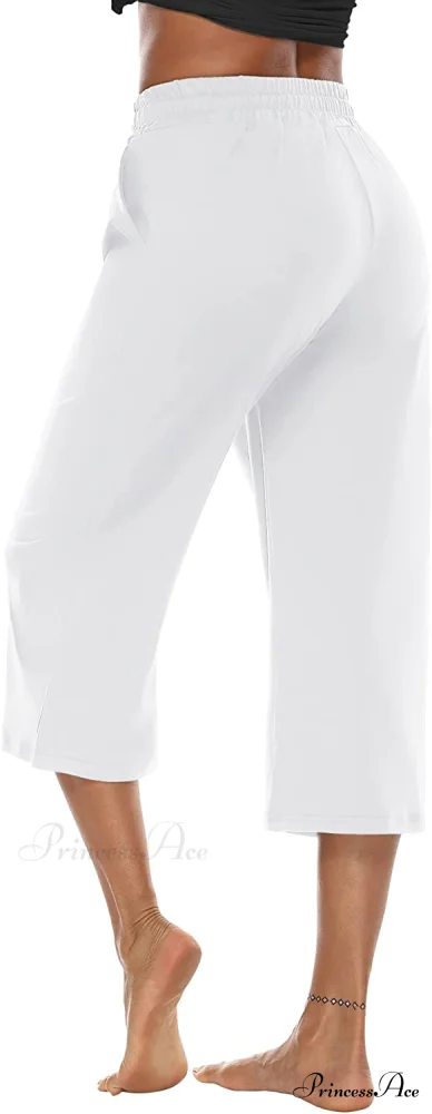 Wide Leg Crop Pants Comfy Drawstring Lounge Pajama Yoga Capris - Image 12
