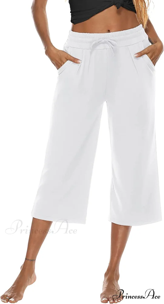 Wide Leg Crop Pants Comfy Drawstring Lounge Pajama Yoga Capris - Image 13