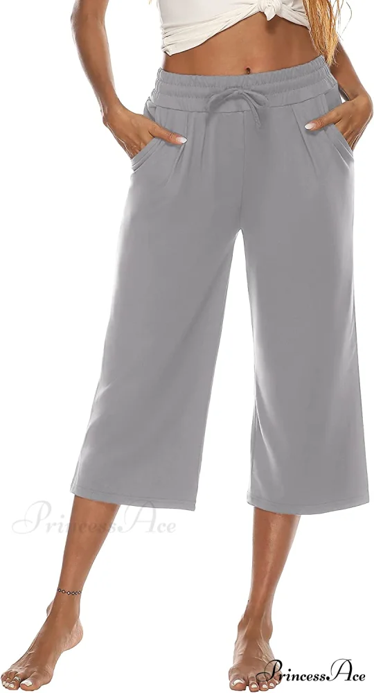 Wide Leg Crop Pants Comfy Drawstring Lounge Pajama Yoga Capris - Image 15