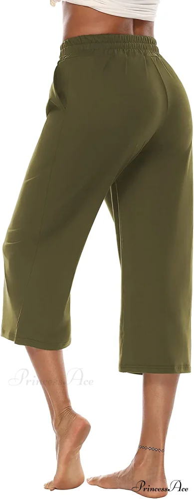 Wide Leg Crop Pants Comfy Drawstring Lounge Pajama Yoga Capris - Image 16