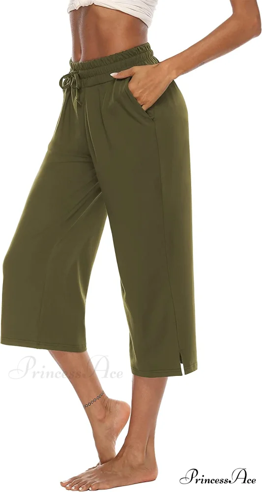 Wide Leg Crop Pants Comfy Drawstring Lounge Pajama Yoga Capris - Image 17