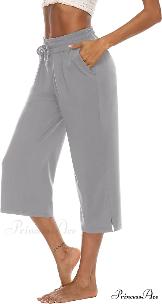 Wide Leg Crop Pants Comfy Drawstring Lounge Pajama Yoga Capris - Image 19