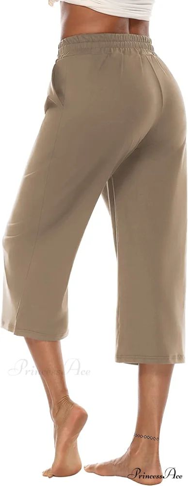 Wide Leg Crop Pants Comfy Drawstring Lounge Pajama Yoga Capris - Image 4