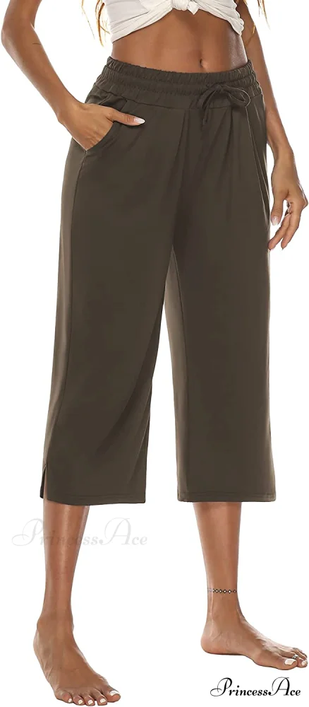 Wide Leg Crop Pants Comfy Drawstring Lounge Pajama Yoga Capris - Image 6