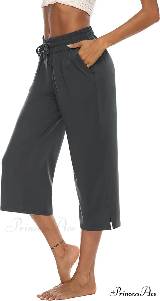 Wide Leg Crop Pants Comfy Drawstring Lounge Pajama Yoga Capris - Image 7