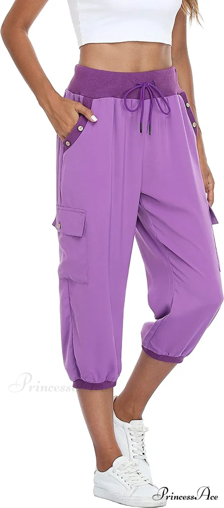 Loose Cropped Capris Cargo Joggers Pants Harem Sweatpants - Image 35