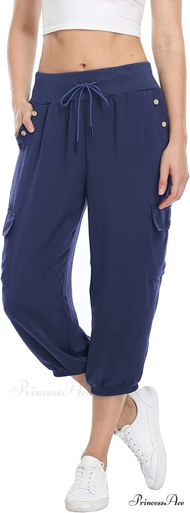 Loose Cropped Capris Cargo Joggers Pants Harem Sweatpants - Image 43