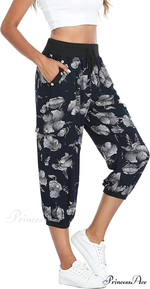 Loose Cropped Capris Cargo Joggers Pants Harem Sweatpants - Image 45