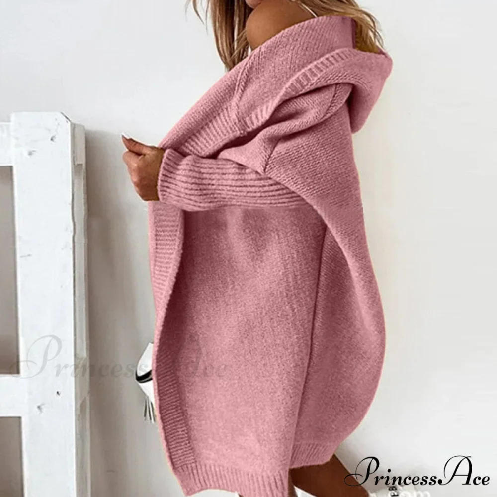 Long Hooded Cardigan Women Solid Color Braid Knit Overcoat - Image 4