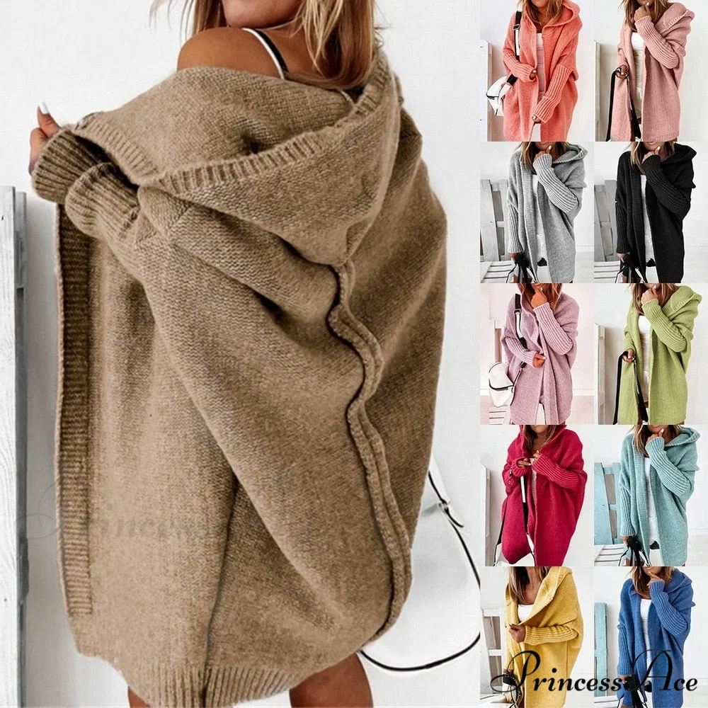 Long Hooded Cardigan Women Solid Color Braid Knit Overcoat - Image 6