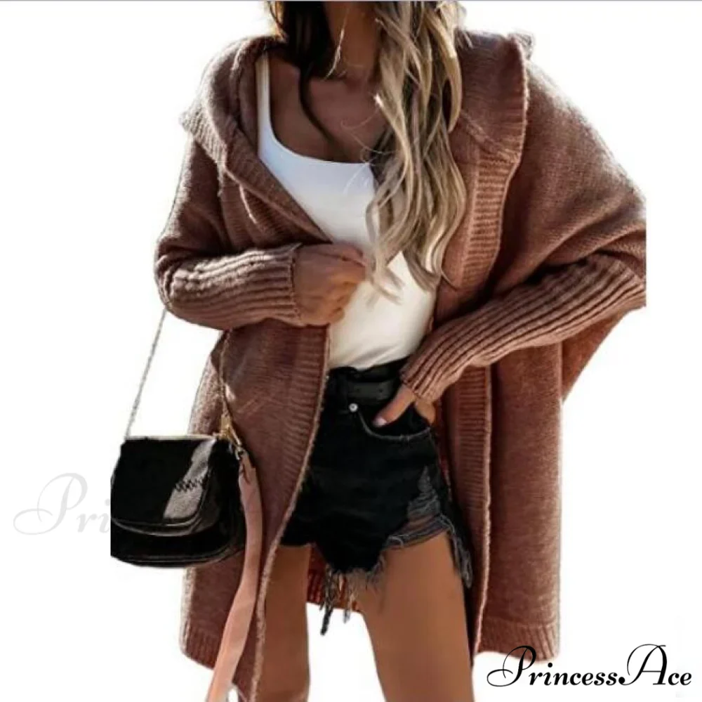 Long Hooded Cardigan Women Solid Color Braid Knit Overcoat - Image 7
