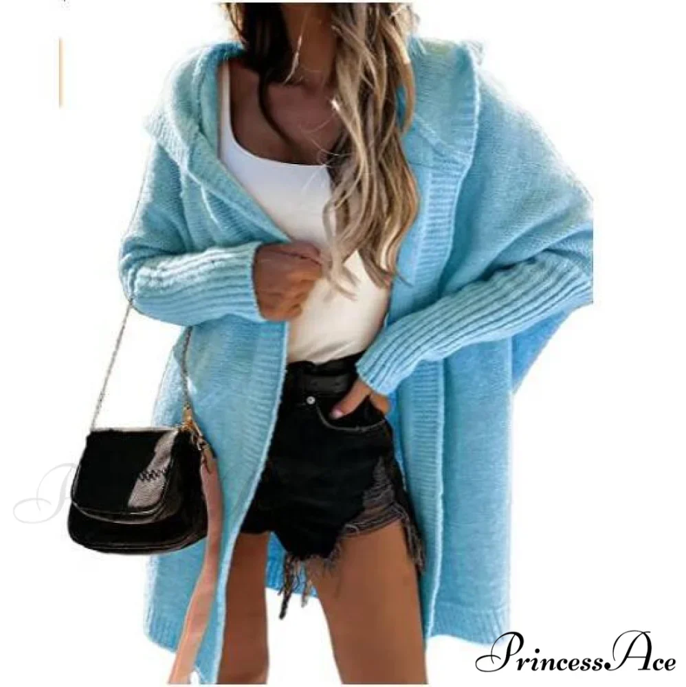 Long Hooded Cardigan Women Solid Color Braid Knit Overcoat - Image 9